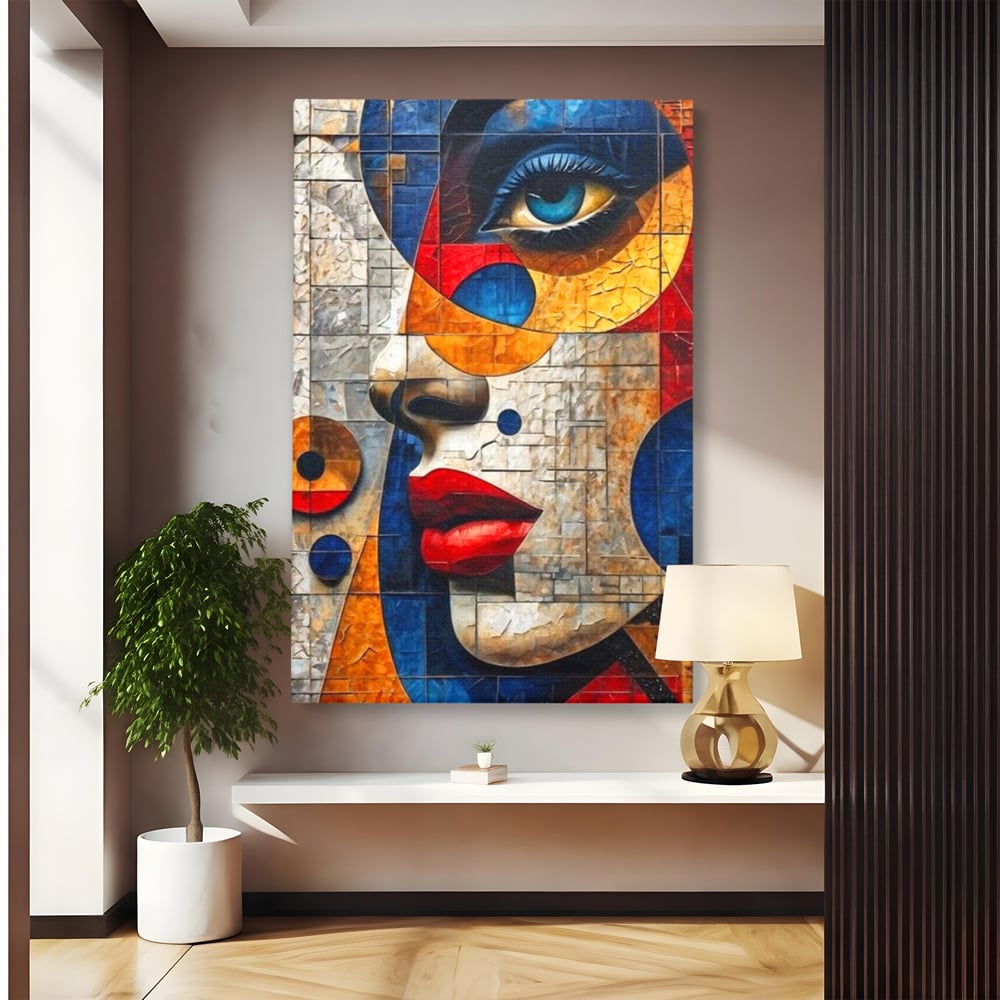Tablou canvas cu tablou canvas cu portret abstract in stil mozaic, fara rama, pe sasiu de lemn